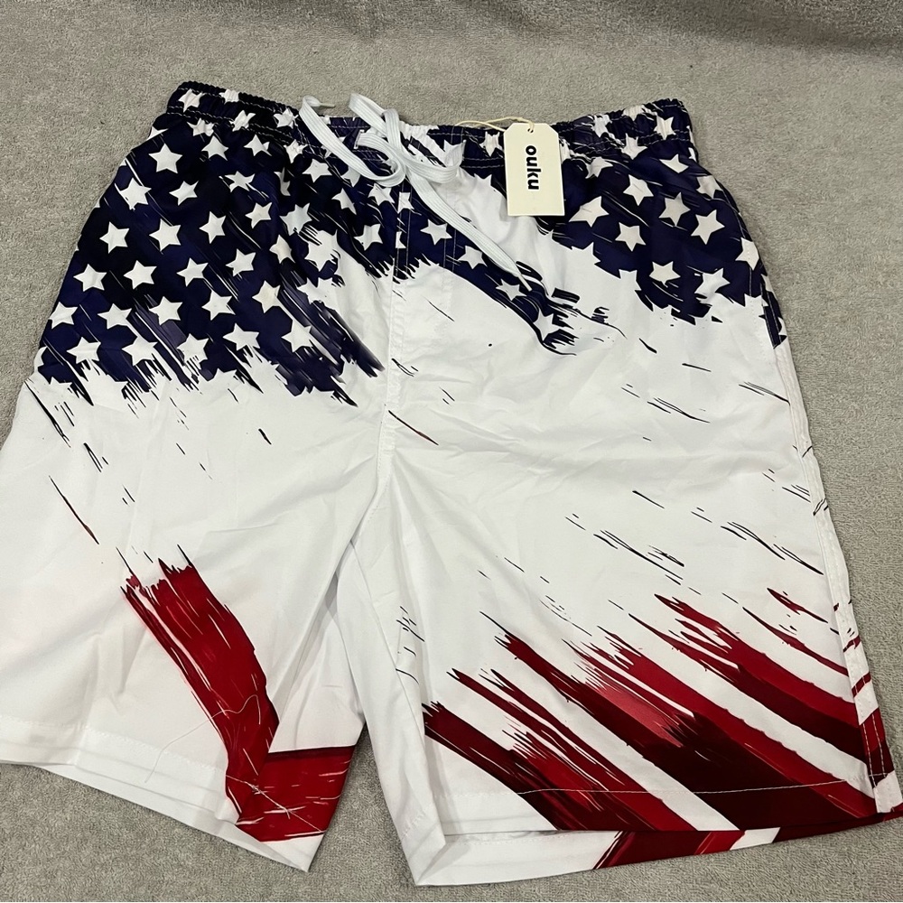 OUKU Mens Size Medium Shorts Print USA Flag Swim Trunks Shorts